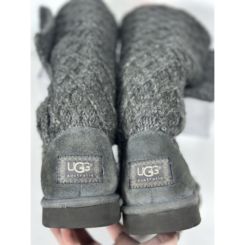 UGG 3066 Lattice Cardy Gray Sweater Knit 3 Button Winter Sock Boots Womens 7 - Picture 3 of 9